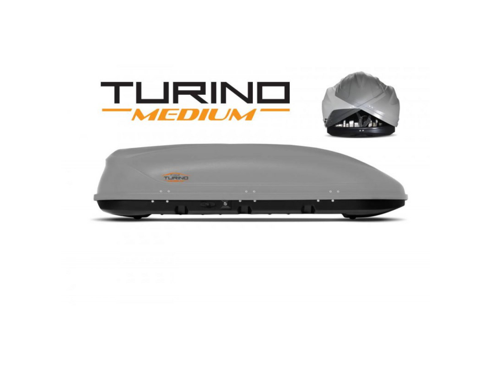 Автобокс на крышу серый Turino Medium (460 л) Аэродинамический с двусторонним открыванием