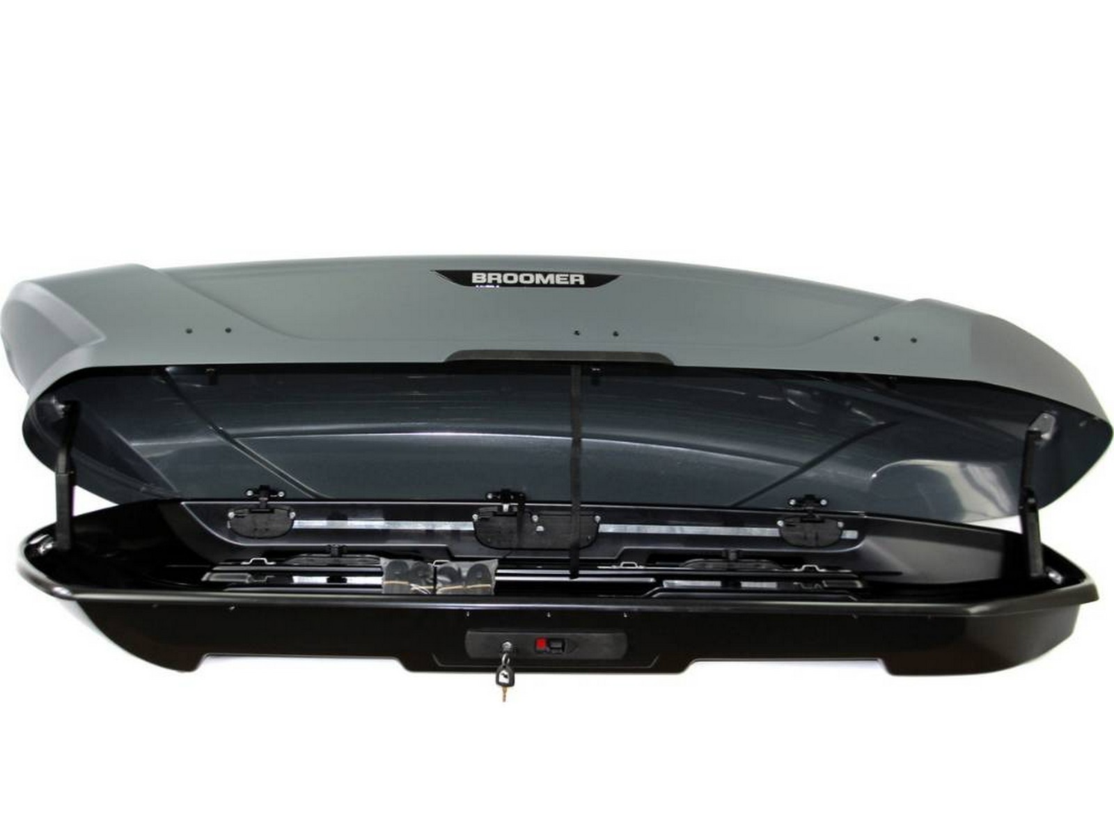 Автобокс Broomer Venture L (П-Скоба) Серый Матовый c центр. усилителем с двусторонним открытием