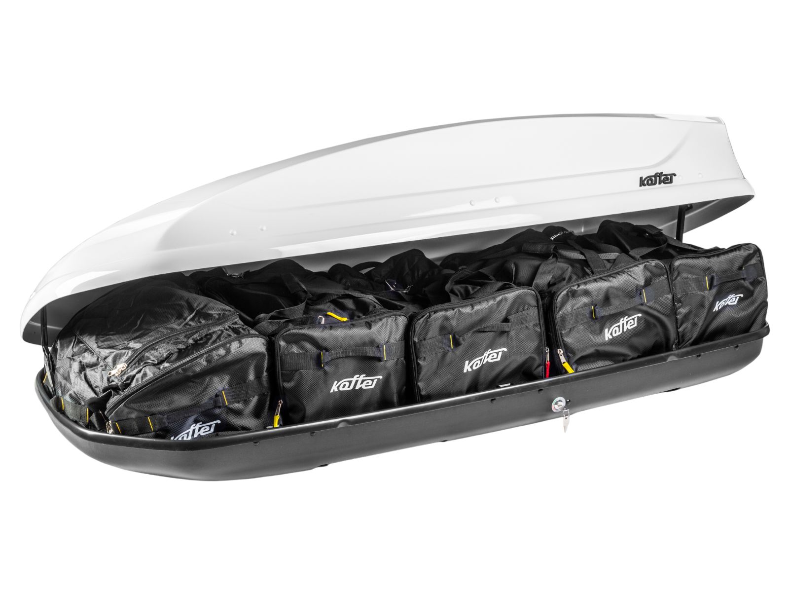 Автобокс на крышу Koffer 440 Белый Глянец с двусторонним открытием