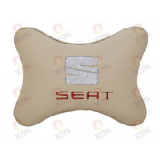 Подушка на подголовник экокожа Beige SEAT
